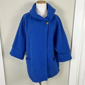 Cape Style Textured Blue Jacket Coat